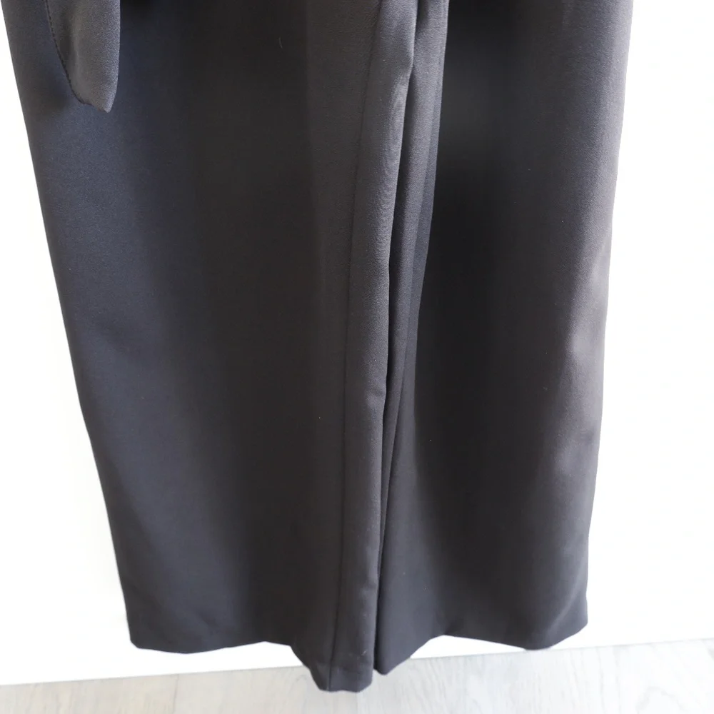 ZARA Black Pleated Ruffle Wide-Leg Belted Jumpsuit - Picture 7 of 8